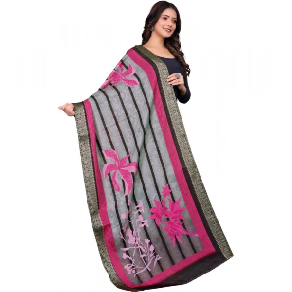 Shopnav Women's chanderi silk Printed Dupatta (Black, Length: 2 Mtr)