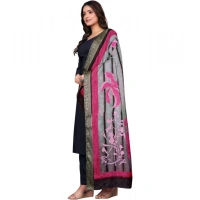 Shopnav Women's chanderi silk Printed Dupatta (Black, Length: 2 Mtr)