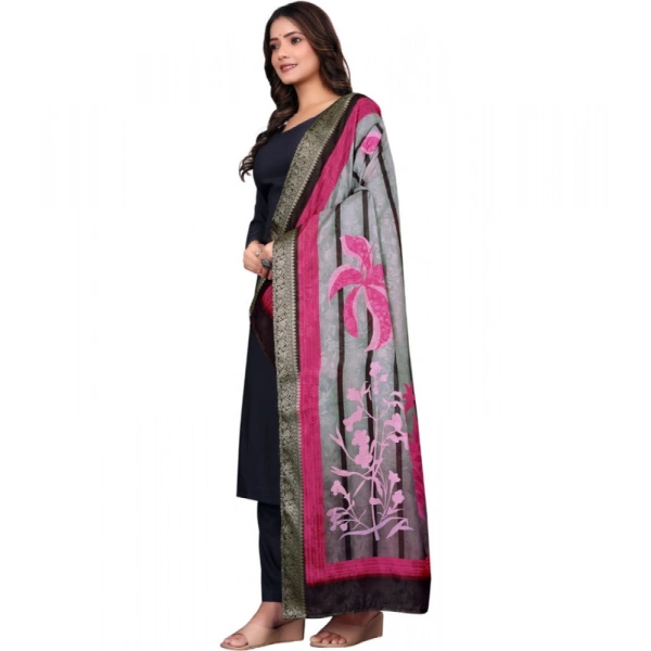 Shopnav Women's chanderi silk Printed Dupatta (Black, Length: 2 Mtr)