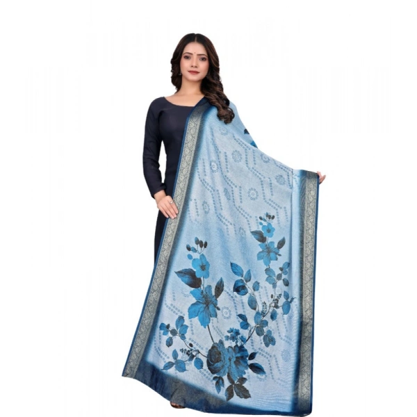 Shopnav Women's chanderi silk Printed Dupatta (Blue, Length: 2 Mtr)