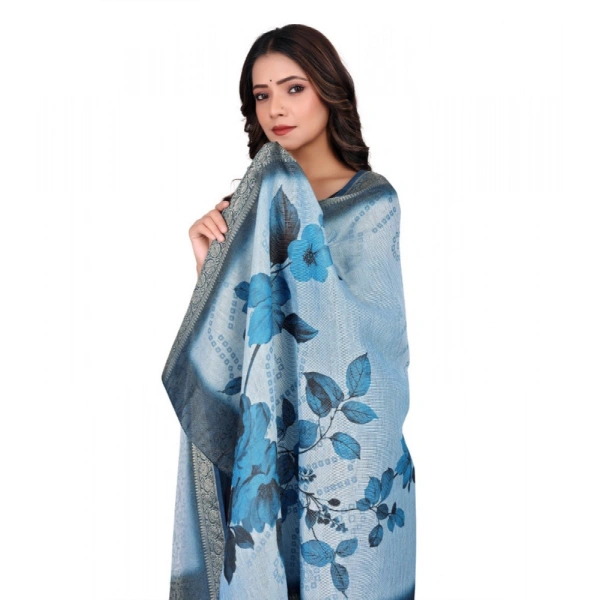 Shopnav Women's chanderi silk Printed Dupatta (Blue, Length: 2 Mtr)