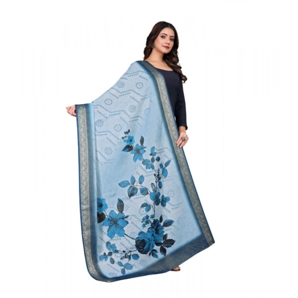 Shopnav Women's chanderi silk Printed Dupatta (Blue, Length: 2 Mtr)