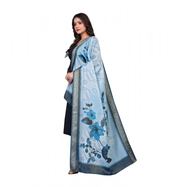 Shopnav Women's chanderi silk Printed Dupatta (Blue, Length: 2 Mtr)