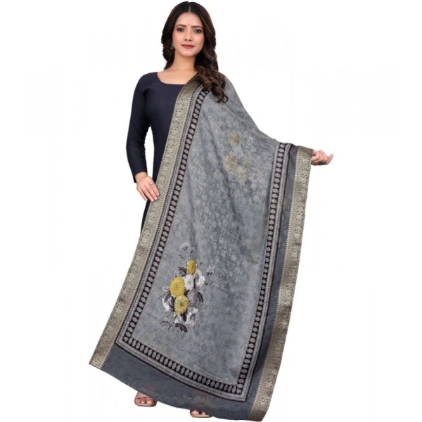 Shopnav Women's chanderi silk Printed Dupatta (Gray, Length: 2 Mtr)