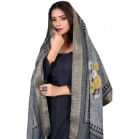 Shopnav Women's chanderi silk Printed Dupatta (Gray, Length: 2 Mtr)