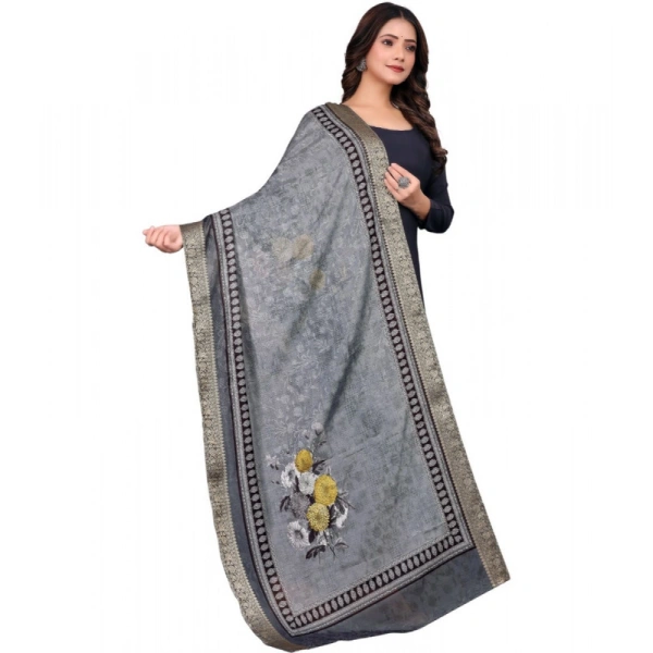 Shopnav Women's chanderi silk Printed Dupatta (Gray, Length: 2 Mtr)