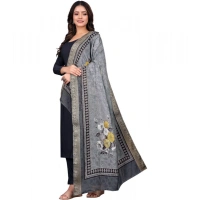 Shopnav Women's chanderi silk Printed Dupatta (Gray, Length: 2 Mtr)