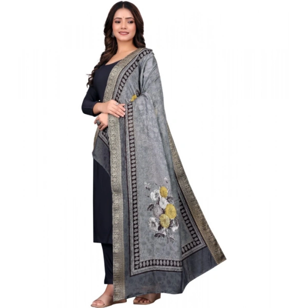 Shopnav Women's chanderi silk Printed Dupatta (Gray, Length: 2 Mtr)