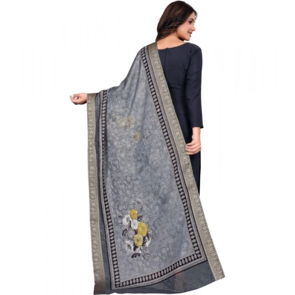 Shopnav Women's chanderi silk Printed Dupatta (Gray, Length: 2 Mtr)