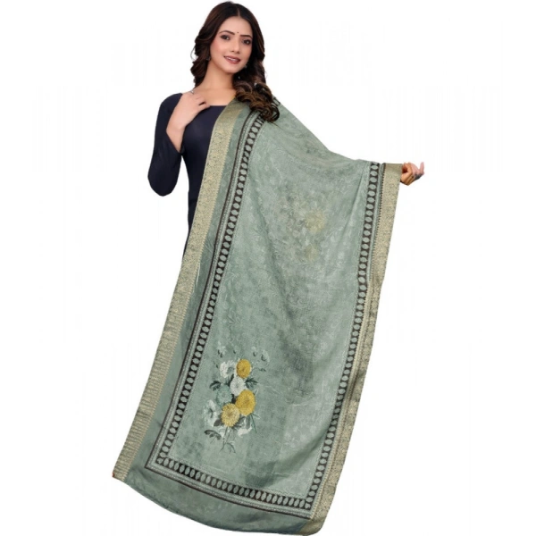 Shopnav Women's chanderi silk Printed Dupatta (Green, Length: 2 Mtr)