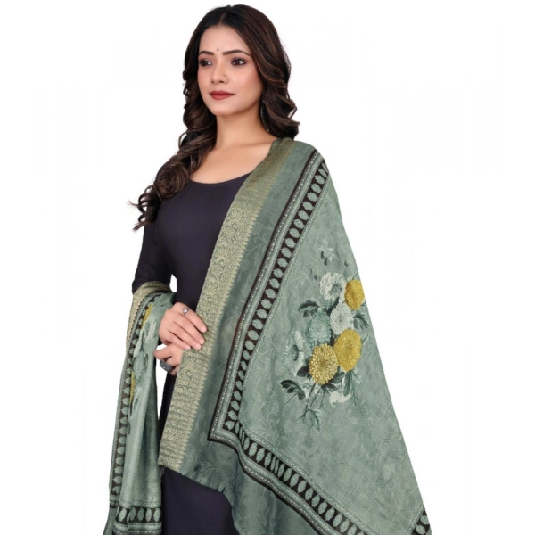 Shopnav Women's chanderi silk Printed Dupatta (Green, Length: 2 Mtr)