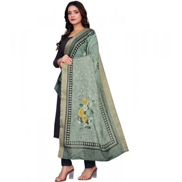 Shopnav Women's chanderi silk Printed Dupatta (Green, Length: 2 Mtr)