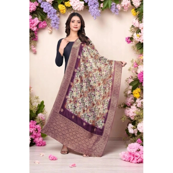 Shopnav Women's chanderi silk Printed Dupatta (Magenta, Length: 2 Mtr)