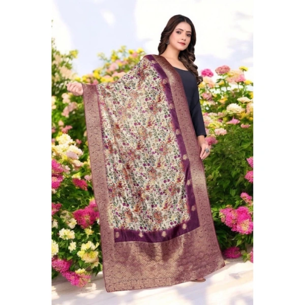Shopnav Women's chanderi silk Printed Dupatta (Magenta, Length: 2 Mtr)