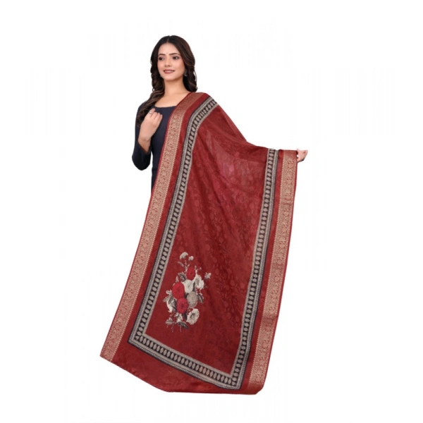Shopnav Women's chanderi silk Printed Dupatta (Maroon, Length: 2 Mtr)