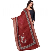 Shopnav Women's chanderi silk Printed Dupatta (Maroon, Length: 2 Mtr)