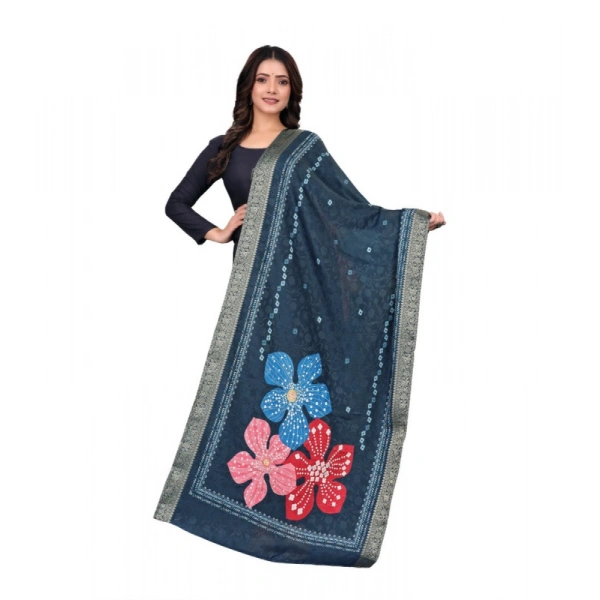Shopnav Women's chanderi silk Printed Dupatta (Navy Blue, Length: 2 Mtr)