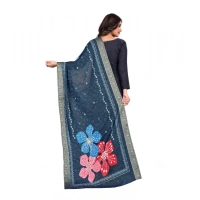 Shopnav Women's chanderi silk Printed Dupatta (Navy Blue, Length: 2 Mtr)