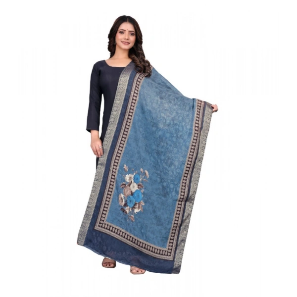 Shopnav Women's chanderi silk Printed Dupatta (Navy Blue, Length: 2 Mtr)