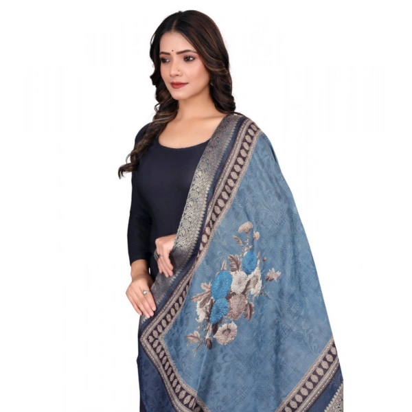 Shopnav Women's chanderi silk Printed Dupatta (Navy Blue, Length: 2 Mtr)