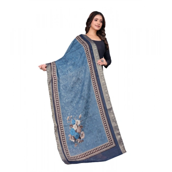 Shopnav Women's chanderi silk Printed Dupatta (Navy Blue, Length: 2 Mtr)