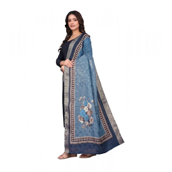 Shopnav Women's chanderi silk Printed Dupatta (Navy Blue, Length: 2 Mtr)