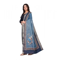 Shopnav Women's chanderi silk Printed Dupatta (Navy Blue, Length: 2 Mtr)