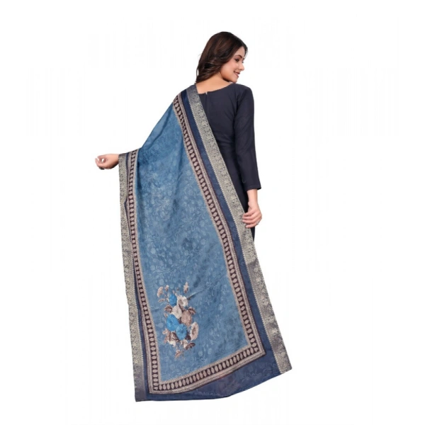 Shopnav Women's chanderi silk Printed Dupatta (Navy Blue, Length: 2 Mtr)