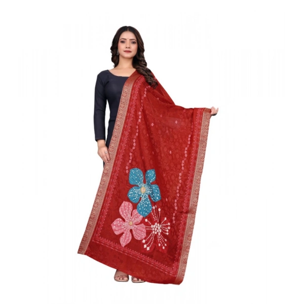 Shopnav Women's chanderi silk Printed Dupatta (Red, Length: 2 Mtr)