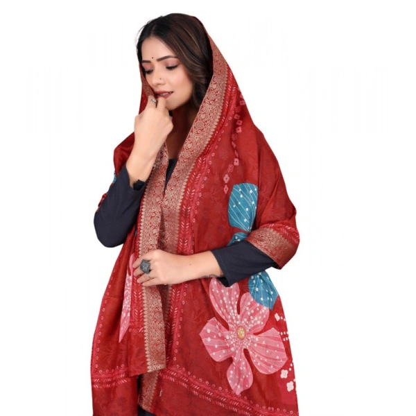 Shopnav Women's chanderi silk Printed Dupatta (Red, Length: 2 Mtr)