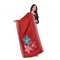 Shopnav Women's chanderi silk Printed Dupatta (Red, Length: 2 Mtr)