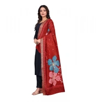 Shopnav Women's chanderi silk Printed Dupatta (Red, Length: 2 Mtr)