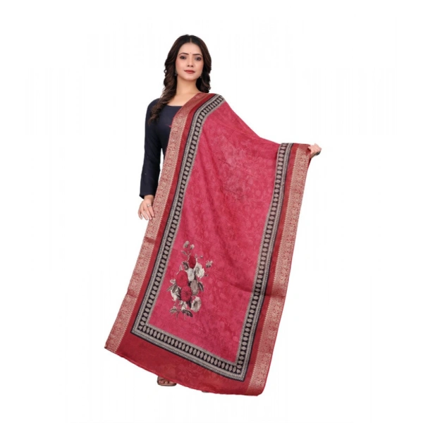 Shopnav Women's chanderi silk Printed Dupatta (Red, Length: 2 Mtr)