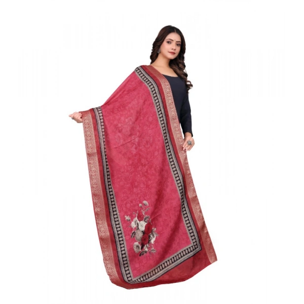 Shopnav Women's chanderi silk Printed Dupatta (Red, Length: 2 Mtr)