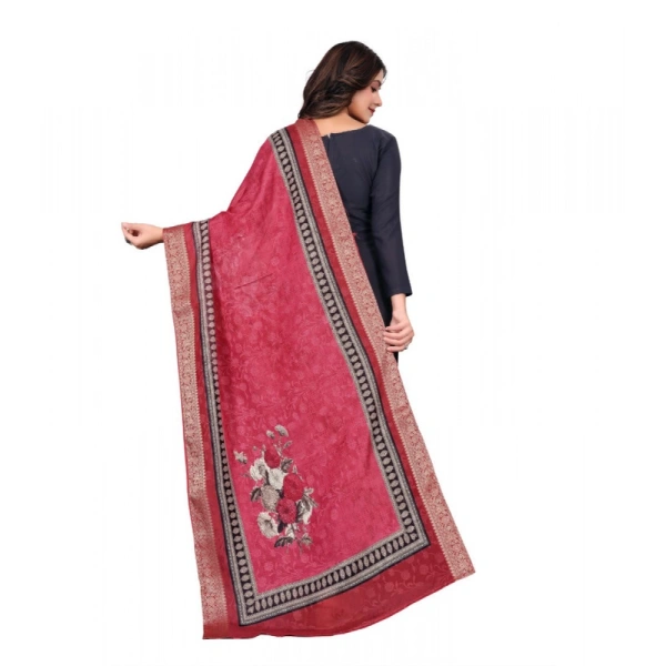 Shopnav Women's chanderi silk Printed Dupatta (Red, Length: 2 Mtr)