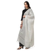 Women's Chanderi Solid Dupatta (White, Length: 2.25 to 2.50 Mtr)