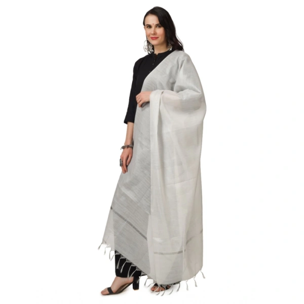 Women's Chanderi Solid Dupatta (White, Length: 2.25 to 2.50 Mtr)