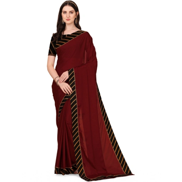 Women's Chiffon Self Design Saree With Unstitched Blouse 5.5Mtr (Red) - Red
