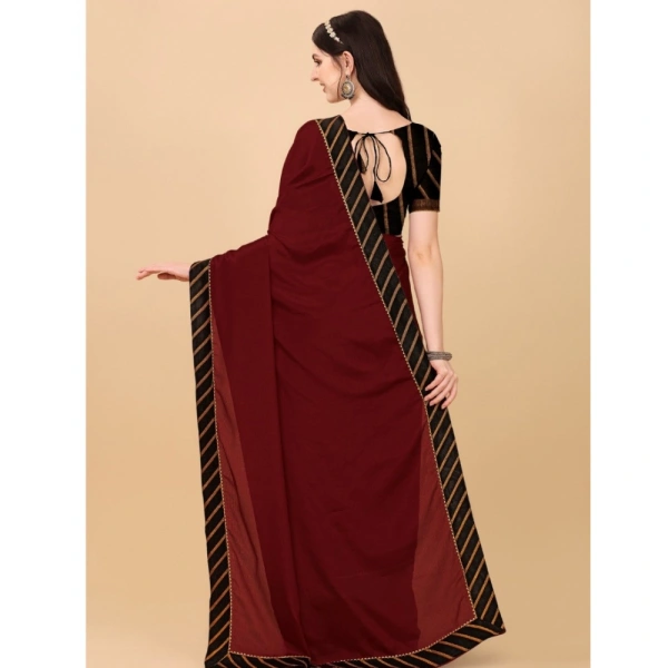 Women's Chiffon Self Design Saree With Unstitched Blouse 5.5Mtr (Red) - Red