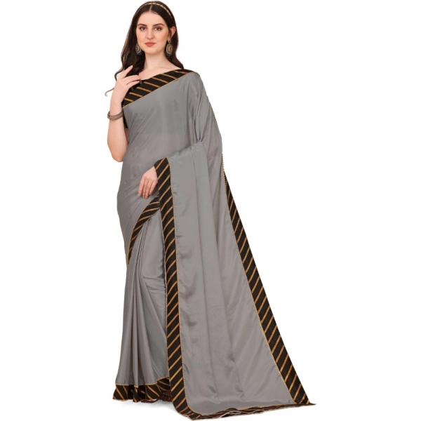 Women's Chiffon Self Design Saree With Unstitched Blouse 5.5Mtr (Silver) - Silver