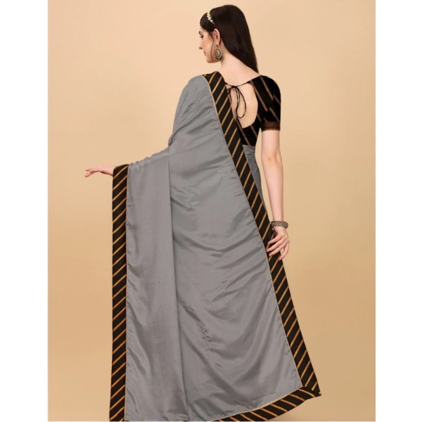Women's Chiffon Self Design Saree With Unstitched Blouse 5.5Mtr (Silver) - Silver
