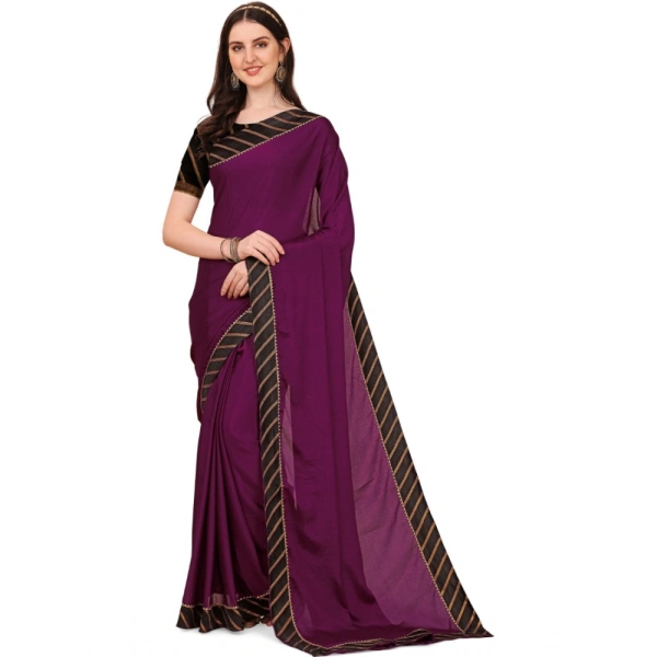 Women's Chiffon Self Design Saree With Unstitched Blouse 5.5Mtr (Purple) - Purple
