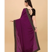 Women's Chiffon Self Design Saree With Unstitched Blouse 5.5Mtr (Purple) - Purple