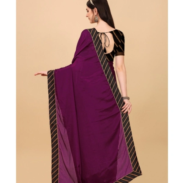 Women's Chiffon Self Design Saree With Unstitched Blouse 5.5Mtr (Purple) - Purple