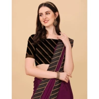 Women's Chiffon Self Design Saree With Unstitched Blouse 5.5Mtr (Purple) - Purple
