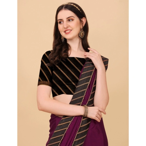 Women's Chiffon Self Design Saree With Unstitched Blouse 5.5Mtr (Purple) - Purple