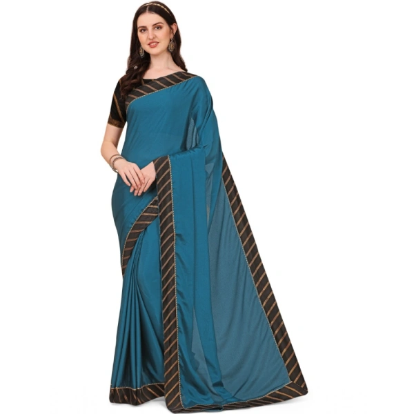 Women's Chiffon Self Design Saree With Unstitched Blouse 5.5Mtr (Blue) - Blue