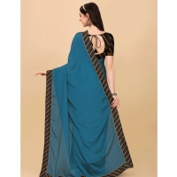 Women's Chiffon Self Design Saree With Unstitched Blouse 5.5Mtr (Blue) - Blue