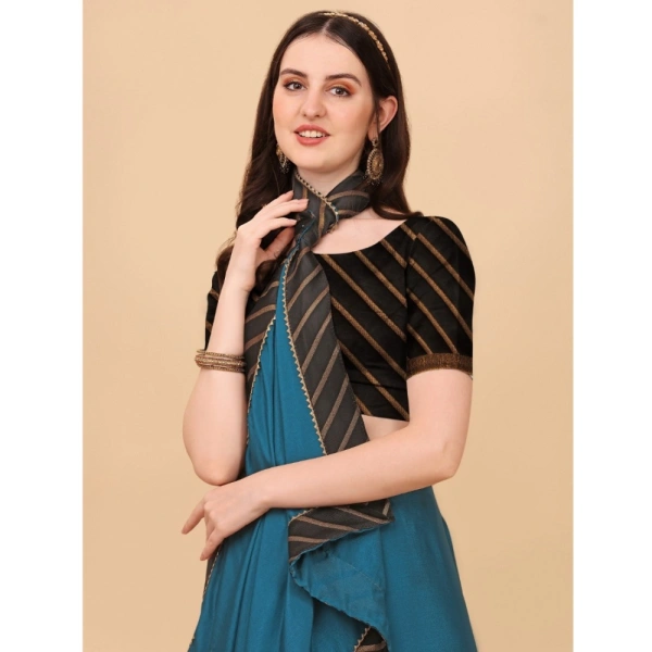 Women's Chiffon Self Design Saree With Unstitched Blouse 5.5Mtr (Blue) - Blue