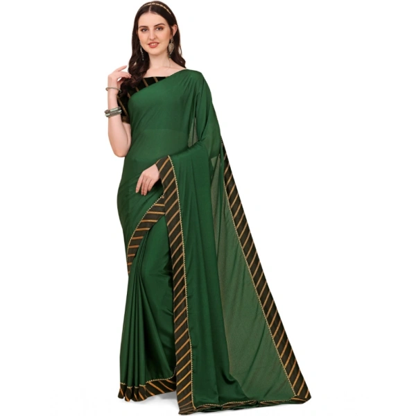 Women's Chiffon Self Design Saree With Unstitched Blouse 5.5Mtr (Green) - Green